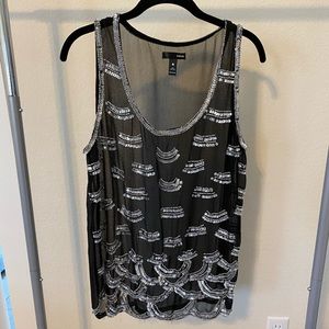 Aqua black & silver beaded sleeveless top